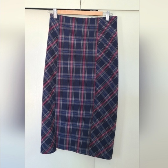 Free People See You Glow Wellington Plaid Tartan Midi Pencil Skirt size 6 - Picture 2 of 8